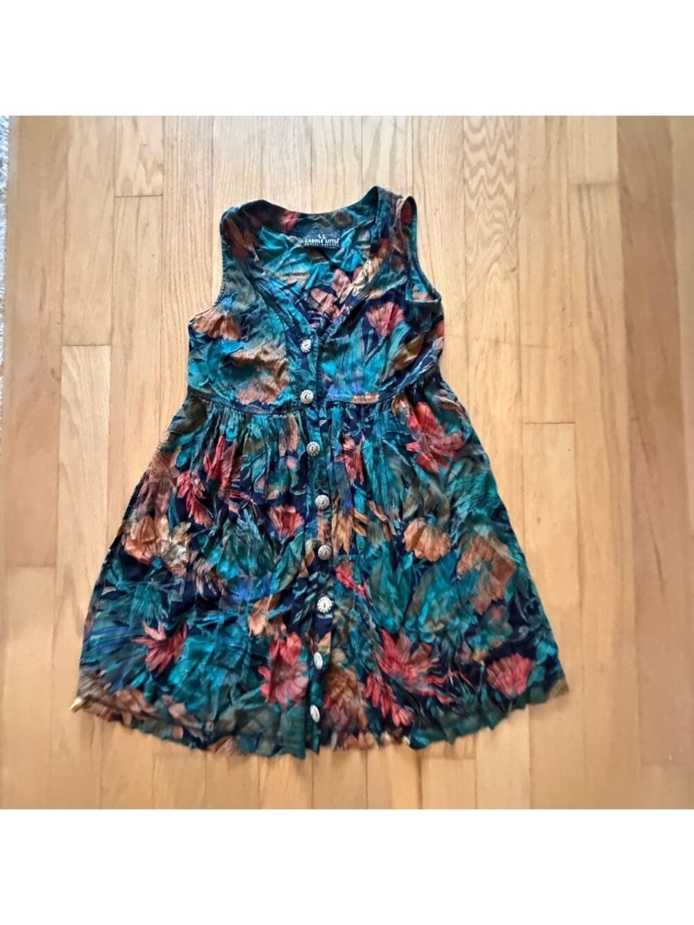 Carole Little Petites Floral Jungle Colors Button Up Dress Vintage